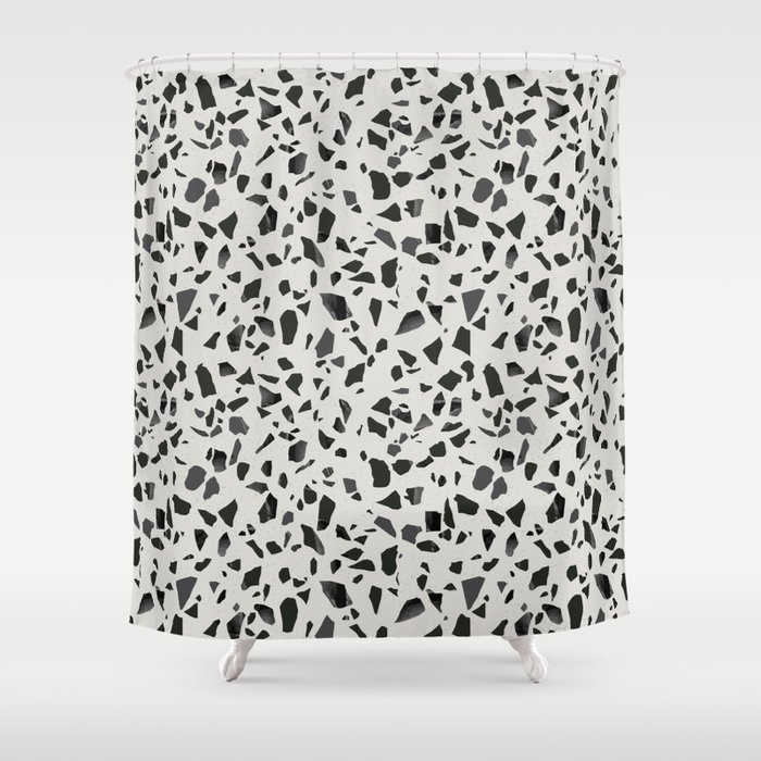 Black and white terrazzo flooring seamless pattern Shower Curtain