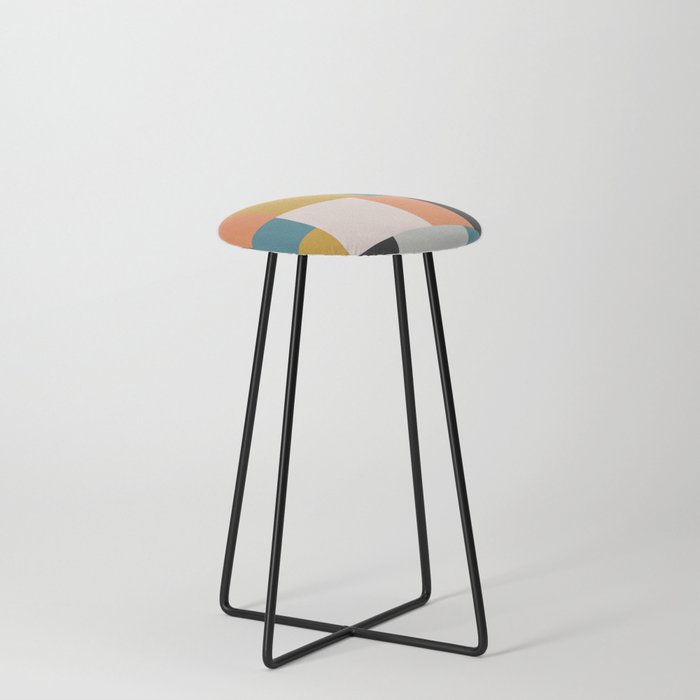 Multi Colored Geometric Squares Pattern Counter Stool