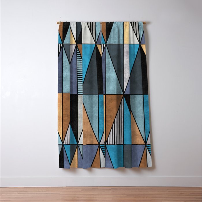 Colorful Concrete Triangles Blue Grey Brown Blackout Curtain By Zoltanratko Society6