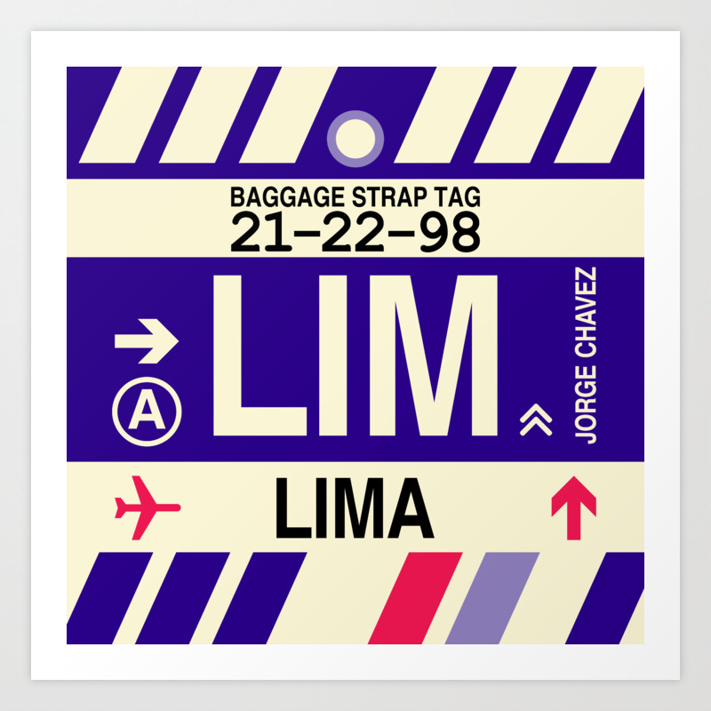Lim Lima Airport Code And Vintage Baggage Tag Design Art Print