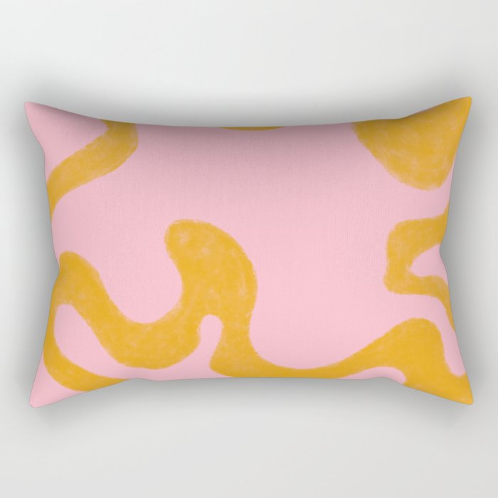 Cheerful Liquid Swirls - mustard yellow and pink Rectangular Pillow