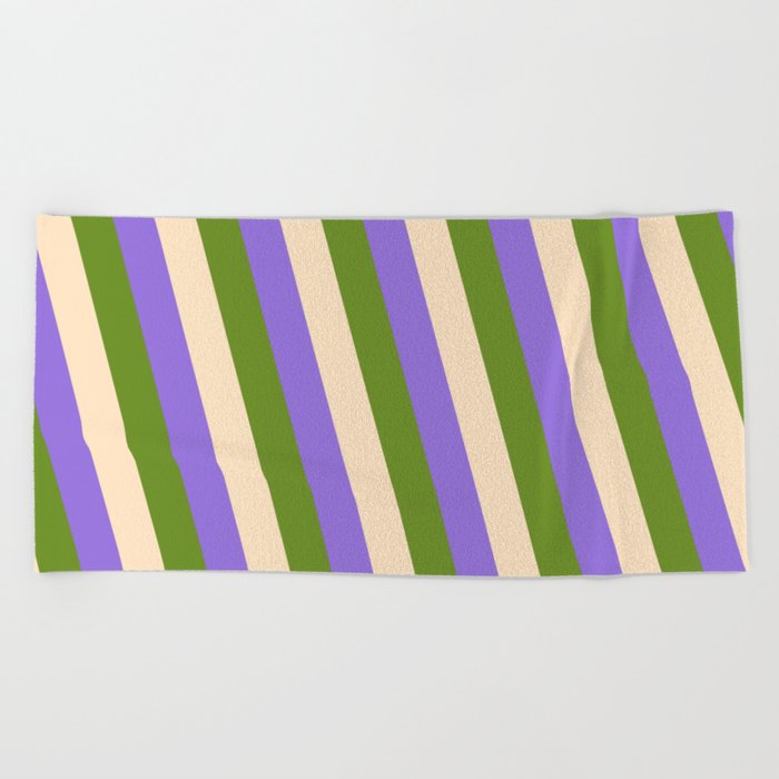 Purple, Green, and Bisque Colored Lines/Stripes Pattern Beach Towel