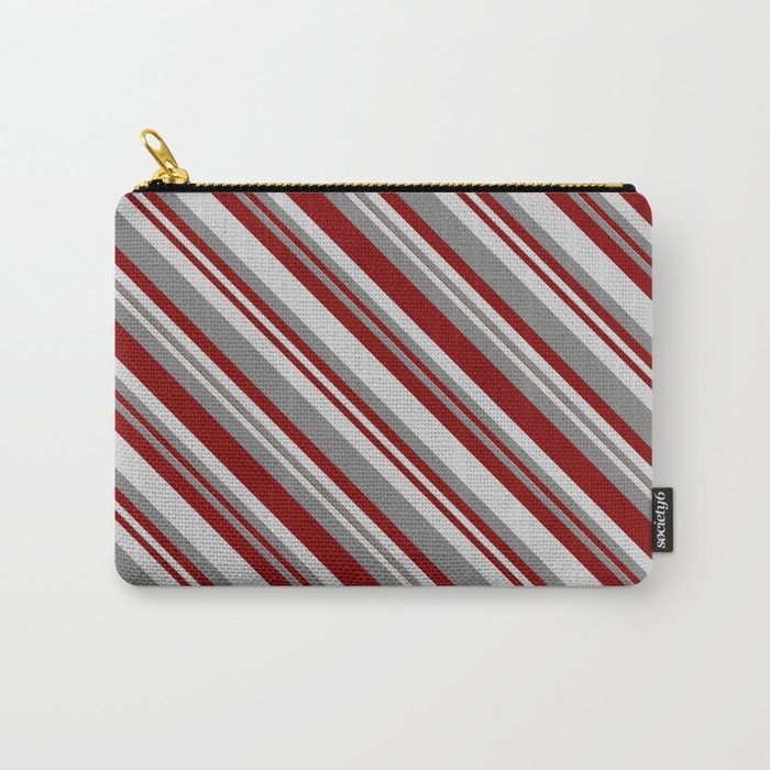 Grey, Maroon, and Light Gray Colored Stripes Pattern Carry-All Pouch