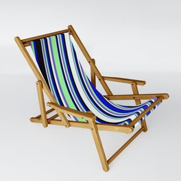 [ Thumbnail: Mint Cream, Slate Blue, Green, Blue, and Black Colored Pattern of Stripes Sling Chair ]