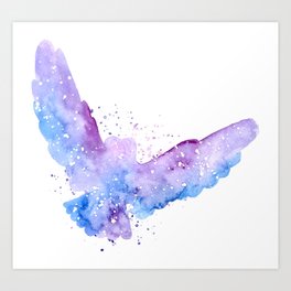 watercolor owl flight bird flying purple pink painting splatter elegant Art Print