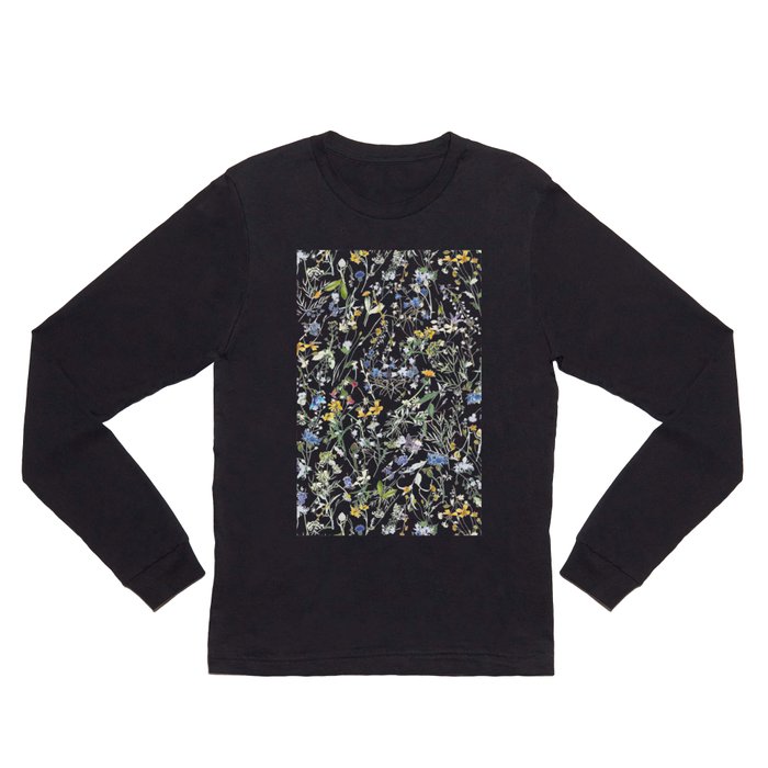 Scandinavian Midsummer Blue And Yellow Wildflowers Meadow  Long Sleeve T Shirt