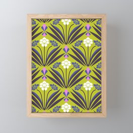 Art deco floral pattern in yellow Framed Mini Art Print