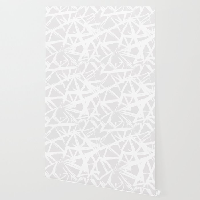Modern White Abstract Geometric Brushstrokes Light Grey Wallpaper