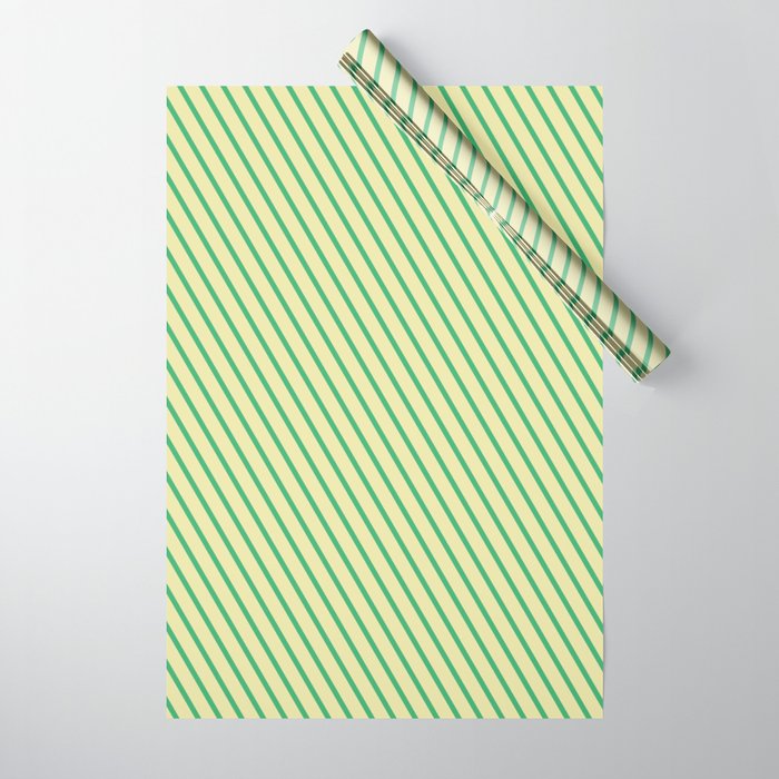 Pale Goldenrod & Sea Green Colored Lines Pattern Wrapping Paper