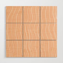 White Wave Lines on Light Salmon Background Wood Wall Art
