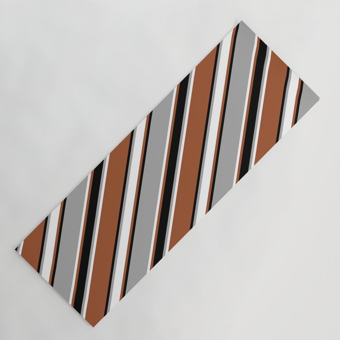 Dark Gray, White, Sienna & Black Colored Pattern of Stripes Yoga Mat