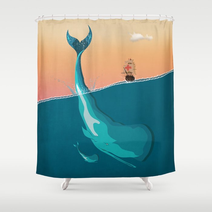 Blue Whale  sea life   Shower Curtain