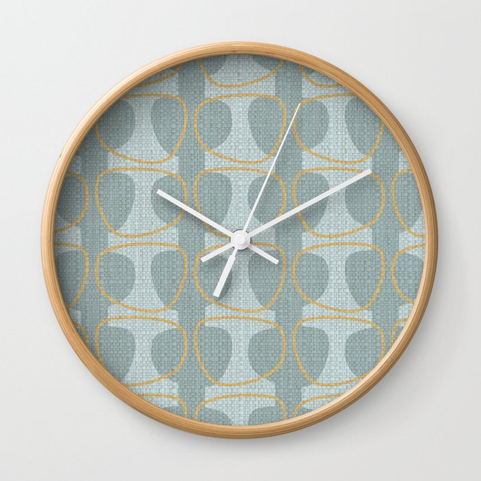 Aqua and Gold Mid Century Modern Abstract Ovals Wall Clock