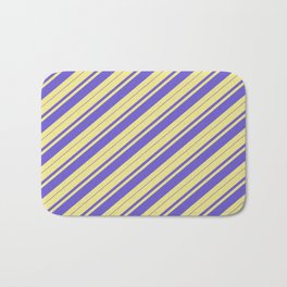 [ Thumbnail: Tan & Slate Blue Colored Stripes Pattern Bath Mat ]