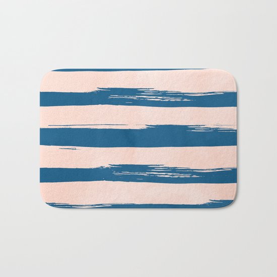 Trendy Stripes - Sweet Peach Coral on Saltwater Taffy Teal Bath Mat