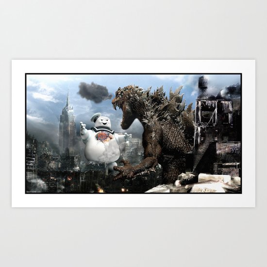 Godzilla versus The Staypuft Marshmallow Man Art Print