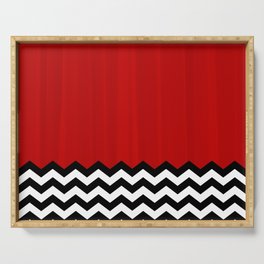 Red Black White Chevron Room w/ Curtains Serving Tray