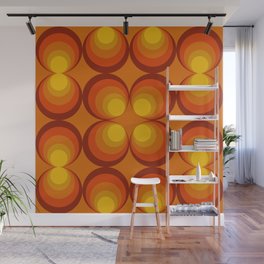 70s Circle Design - Orange Background Wall Mural