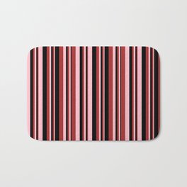[ Thumbnail: Pink, Brown & Black Colored Striped Pattern Bath Mat ]