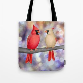 cardinals on a branch - bokeh Tote Bag