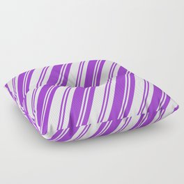 [ Thumbnail: Dark Orchid & White Colored Lined/Striped Pattern Floor Pillow ]