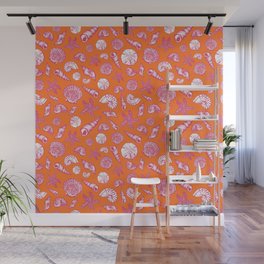 Seashell Print - Pink and orange Wall Mural