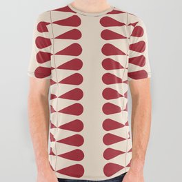 Red geometric mid century retro plant pattern All Over Graphic Tee