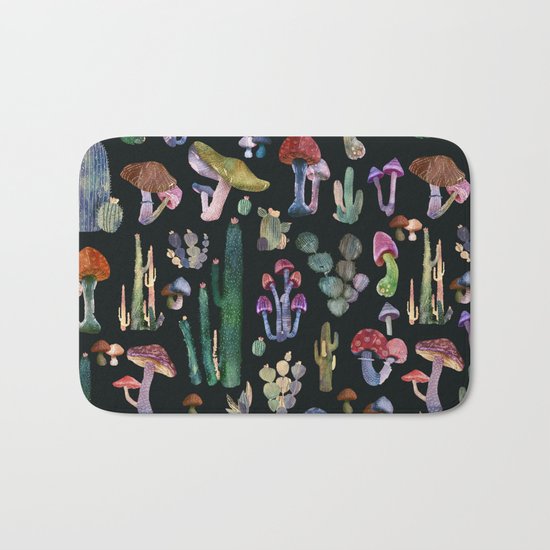 cactus and mushrooms Bath Mat