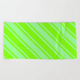 [ Thumbnail: Chartreuse and Green Colored Lines/Stripes Pattern Beach Towel ]