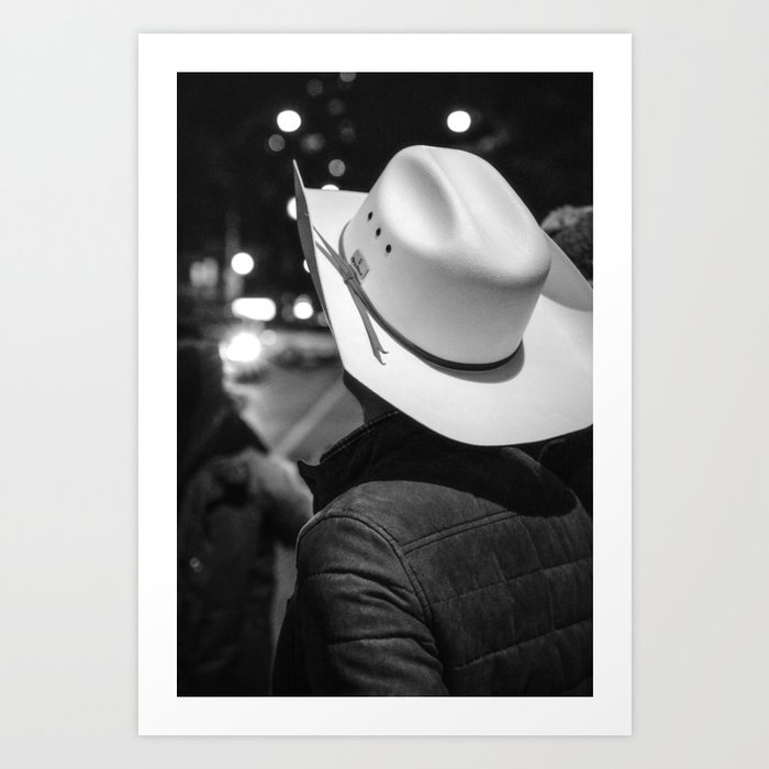 New York City cowboy night out in Black and white Art Print