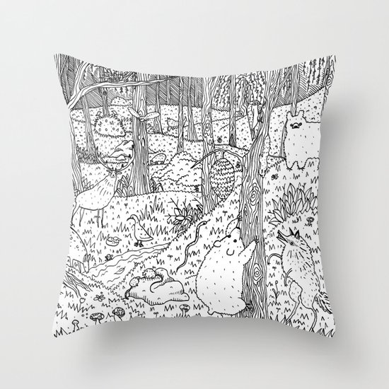 Diurnal Animals of the Forest Throw Pillow