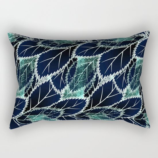 Bright turquoise leaves on a black background. Rectangular Pillow