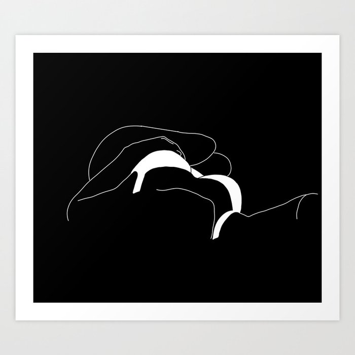 girl laying in bed line drawing Art Print