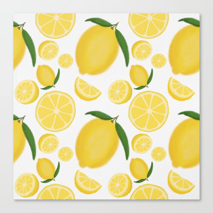 Lemon Love || Bright Fresh Citrus Slices, Seamless Pattern Canvas Print