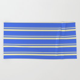 [ Thumbnail: Pale Goldenrod & Royal Blue Colored Stripes/Lines Pattern Beach Towel ]