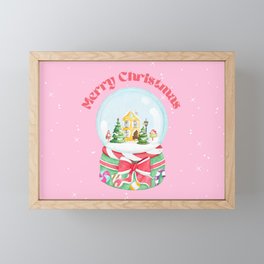 Retro Inspired Pink Christmas Snow Globe Framed Mini Art Print