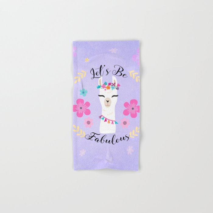 Let's Be Fabulous - Purple Cute Alpaca - Llama with Flowers Hand & Bath Towel