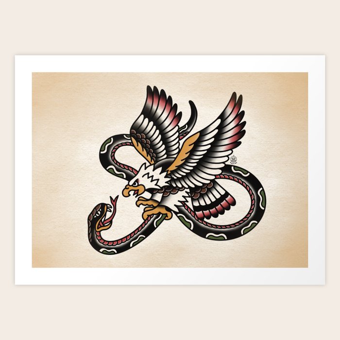 Eagle & Snake Battle Tattoo Art Print by napiks Society6