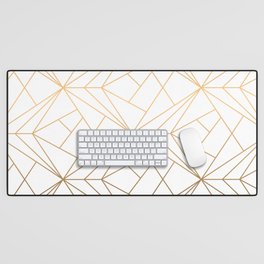 Geometric Gold Pattern With White Shimmer Desk Mat