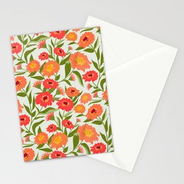Cottage Garden Zinnias Pink + Green Floral Pattern Stationery Card