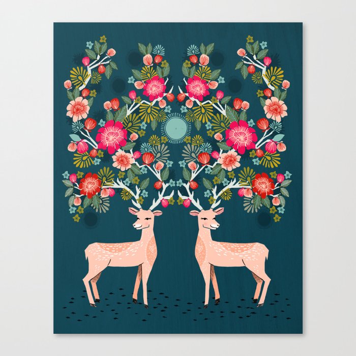 Deer with Flowers by Andrea Lauren  Canvas Print