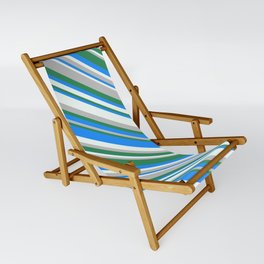 [ Thumbnail: Blue, Mint Cream, Grey, and Sea Green Colored Pattern of Stripes Sling Chair ]