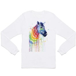 Zebra Rainbow Watercolor Whimsical Animal Long Sleeve T-shirt