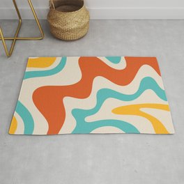 Retro Liquid Swirl Abstract Pattern Square in Mid Century Modern Burnt Orange, Teal Blue, Mustard Yellow, and Beige Area & Throw Rug