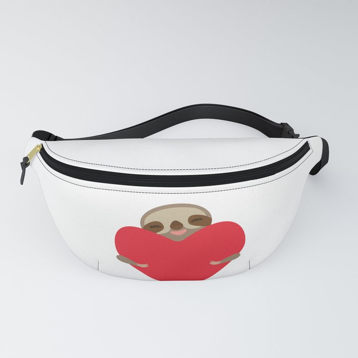 Valentines day card. Funny sloth with a red heart Fanny Pack by