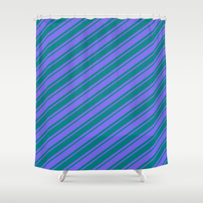 Medium Slate Blue & Teal Colored Lined/Striped Pattern Shower Curtain