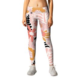 Contemporary Flower Collage Pink Gold White Black Leggings | Black, Flowers, Gold, Contemporary, Pink, Papercutting, Pattern, Graphicdesign, Abstract, White 