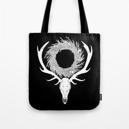 Scottish Red Deer Skull with Heather and Thistle Wreath (white) Tote Bag