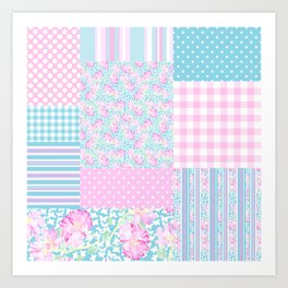 Roses and Butterflies Faux Patchwork Art Print