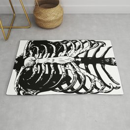 Skeleton Ribs | Skeletons | Rib Cage | Human Anatomy | Black and White | Rug | Halloween, Scary, Monochrome, Humananatomy, Anatomical, Medical, Eclecticatheart, Vintagestyle, Skeletons, Trickortreat 